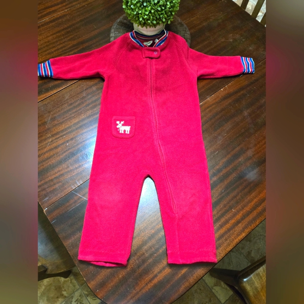 L.L. Bean Red Kids One Piece W Reindeer Pocket.